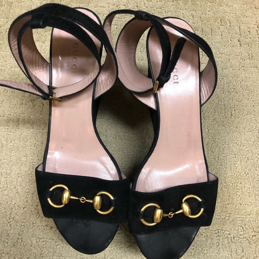 GUCCI SUEDE RUST PLATFORM WEDGES size 8